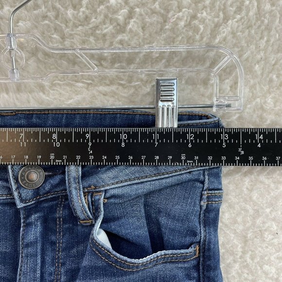 American Eagle Dark Wash Distressed Short Stretch Mid Rise Skinny Jeans 2 4 25 - Picture 6 of 12